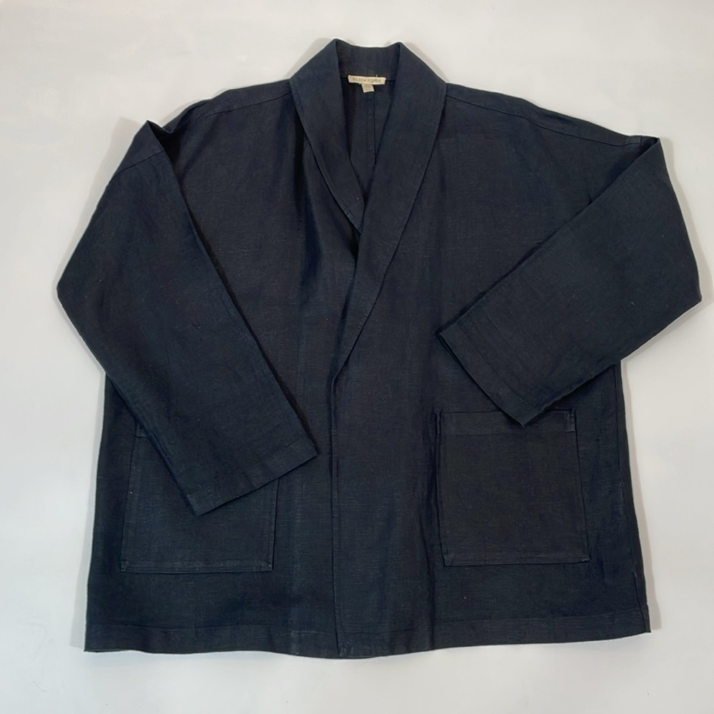 Eileen Fisher Blazer Coat Size S 100% Linen Black Open Front EUC - Picture 9 of 11